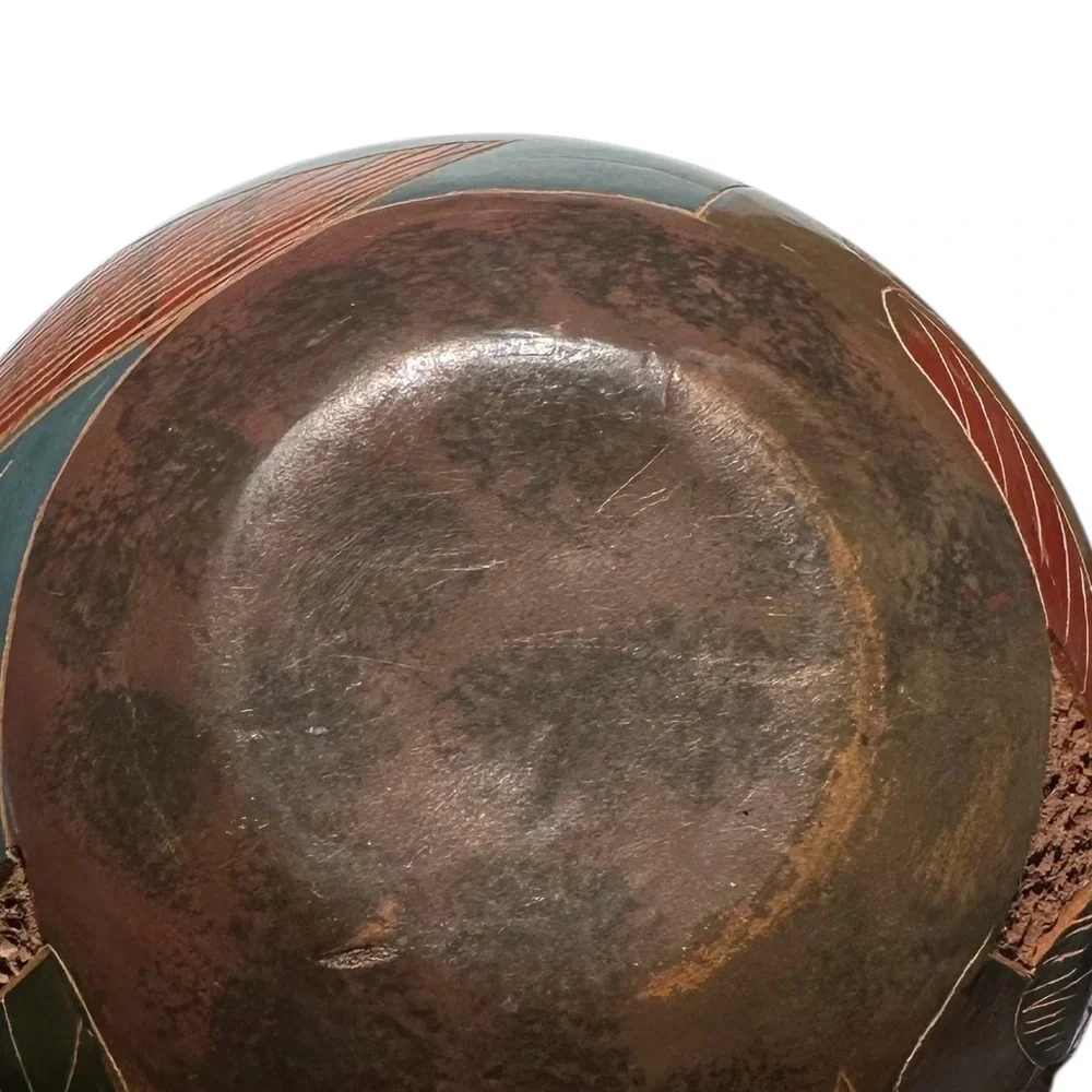 Nicaraguan Art Pottery Vase Hand Carved Monkey Butterfly